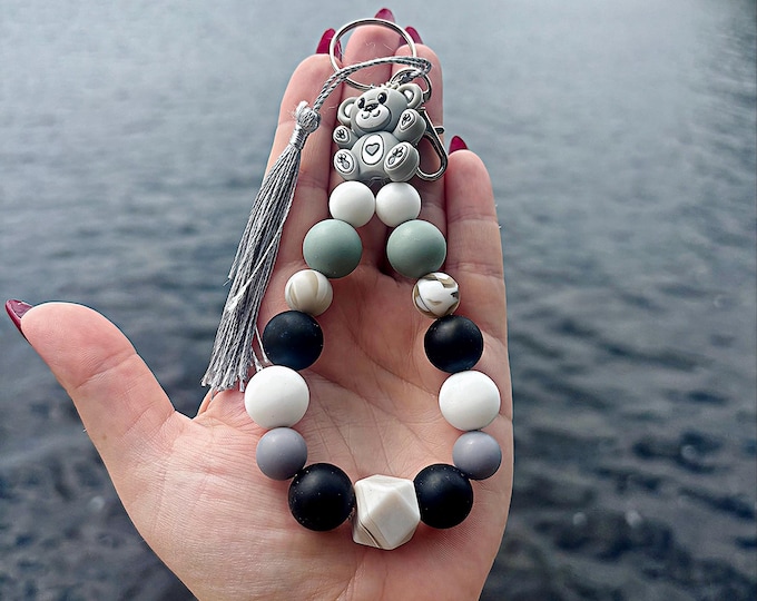Teddy Bear Wristlet Keychain - made with lobster clip for easy attachement/removal