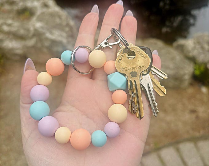 Wristlet Keychain PASTEL - with option to add lobster clip for easy attachement/removal