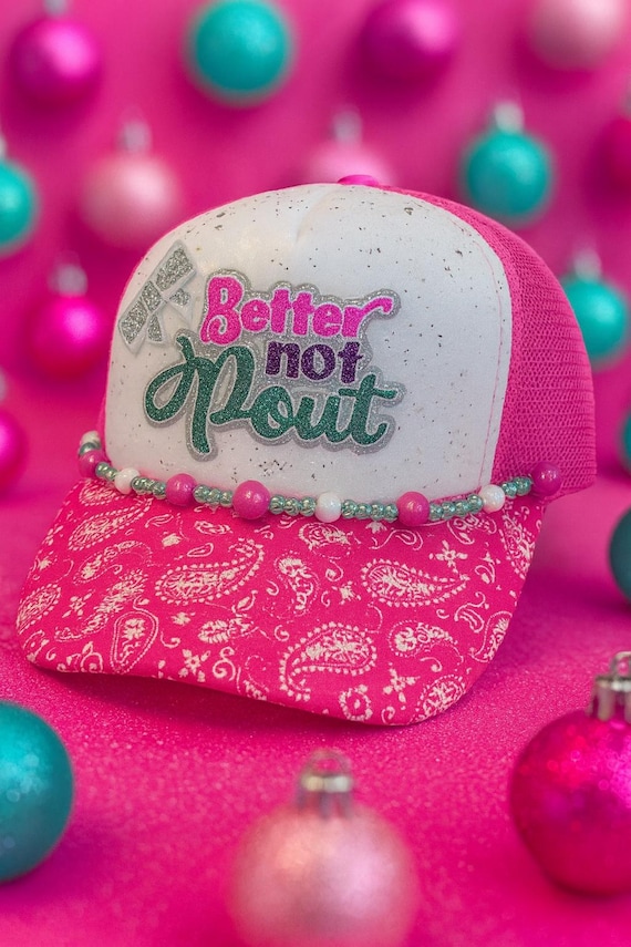 Women’s Pink Trucker Hat with Turquoise Bead Trim Pink and Turquoise Trucker Hat - Etsy main image 4