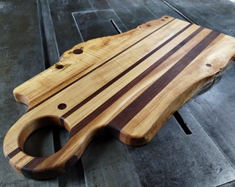Live Edge Figured Hard Maple Charcuterie Board with Handle - Sustainably harvested native hardwoods