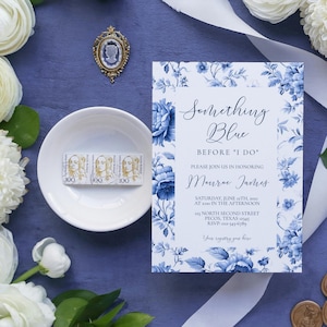 Something Blue Before I Do | Elegant Blue Floral Chinoiserie Bridal Shower Invitation | Timeless, Classic, Customizable Shower Invitation