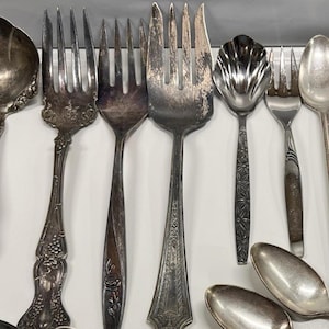 Vtg Antique Silverplated Flatware Silverware 14 Pieces Assorted Serving Utensils