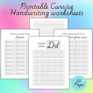 Hojas de trabajo de escritura cursiva imprimibles: ofrece 67 páginas atractivas diseñadas para guiarlo en un viaje hacia el dominio de la escritura cursiva.