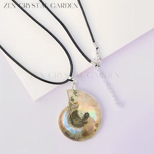 Natural Ammonite Fossil Pendant Necklace Real Gemstone Jewelry Leather Cord Handmade Nautical Charm Gift for Women