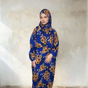 Floral Prayer Dress Abaya with Attached Hijab: Islamic Jilbab Gown image 5