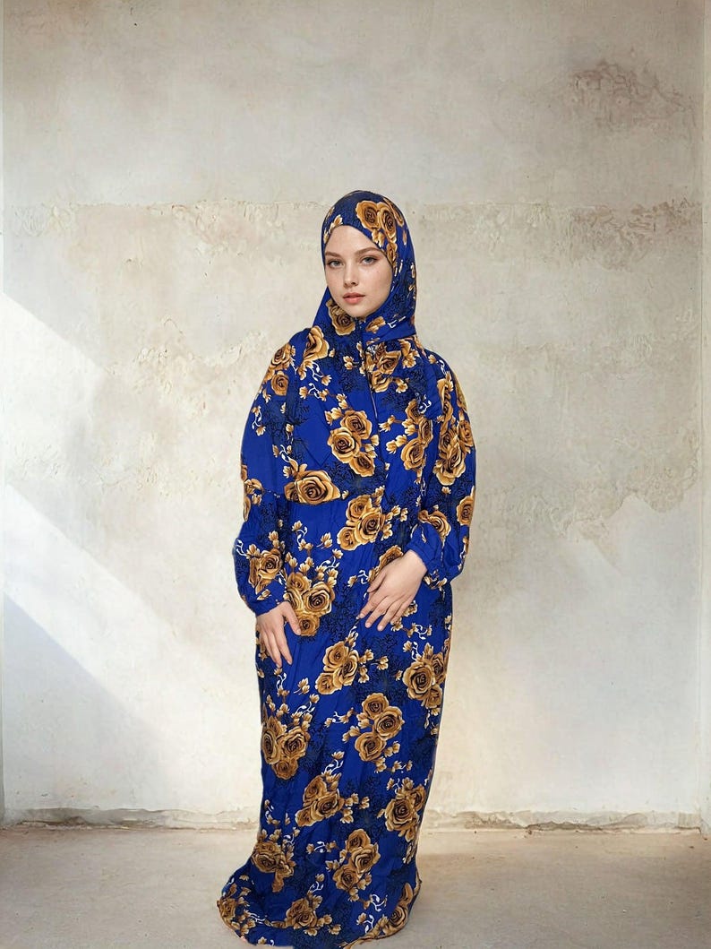 Floral Prayer Dress Abaya with Attached Hijab: Islamic Jilbab Gown image 5