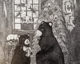 Original Drawing-"The Bears at Yule". 2021.