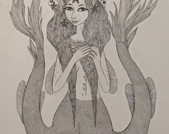 Dibujo original: "Melusine con corona de burbujas". 2020.