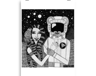 Matte Print-"Girl With Ancient Astronaut"