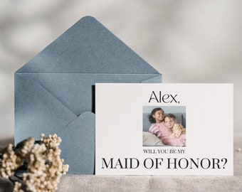 Tarjeta de propuesta de dama de honor / Tarjeta de despedida de soltera con foto / Plantilla Canva - Descarga instantánea
