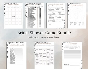 Elegante paquete de juego para despedida de soltera: tema en blanco y negro (descarga instantánea, plantilla Canva de 5 x 7 pulgadas)