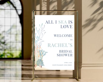 Letrero de bienvenida "All I Sea Is Love" / Elegante letrero de bienvenida para despedida de soltera / Plantilla de Canva