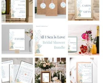 Paquete de despedida de soltera "All I Sea is Love" / Despedida de soltera elegante / Despedida de soltera playera / Plantilla de Canva