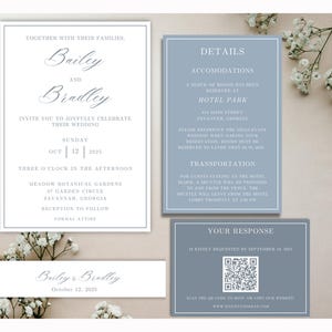 Dusty Blue Wedding Invitation Set: Minimalist Elegant Template (Digital Download)