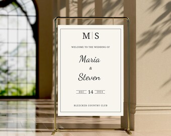 Letrero de bienvenida elegante para bodas / Letrero de bienvenida con monograma / Plantilla de Canva - Descarga instantánea