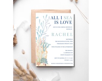 Invitación para despedida de soltera "All I Sea is Love" / Plantilla de invitación para despedida de soltera / Plantilla Canva / Descarga instantánea