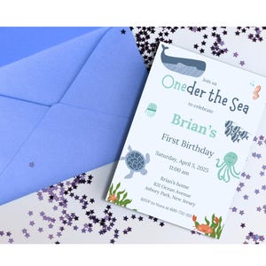 Oneder the Sea Birthday Invitation: Ocean Theme, First Birthday (Instant Download)