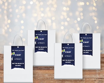 Etiquetas de recuerdo para primer viaje alrededor del sol / Etiquetas imprimibles para fiesta de cumpleaños con temática de astronauta / Plantilla Canva - Descarga instantánea