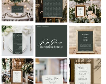 Sage Green Wedding Reception Bundle: Minimalist Editable Template
