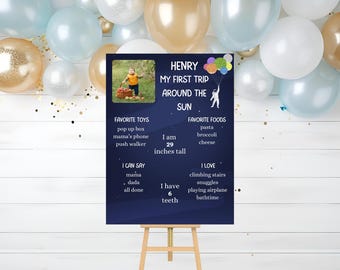 Póster de hito del primer viaje alrededor del sol / Recuerdo del primer cumpleaños / Letrero con temática espacial / Plantilla de Canva - Descarga instantánea