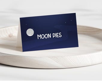 Letreros de comida para el primer viaje alrededor del sol / Etiquetas plegables de astronauta / Plantilla imprimible para primer cumpleaños / Descarga instantánea de Canva