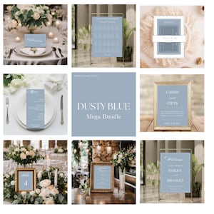 Dusty Blue Wedding Invitation Suite: Minimalist Reception Templates (Digital Download)