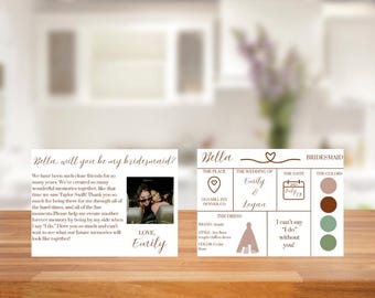 Tarjeta de propuesta de dama de honor con foto personalizada / Tarjeta de información de dama de honor / Propuesta de dama de honor de doble cara / Plantilla Canva - Descarga instantánea