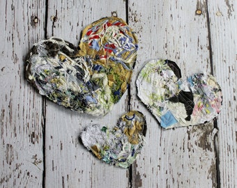 Thread Art Hearts, Set of 3, Junk Journal Embellishment, Ephemera, Journal Accessories, Shabby Chic