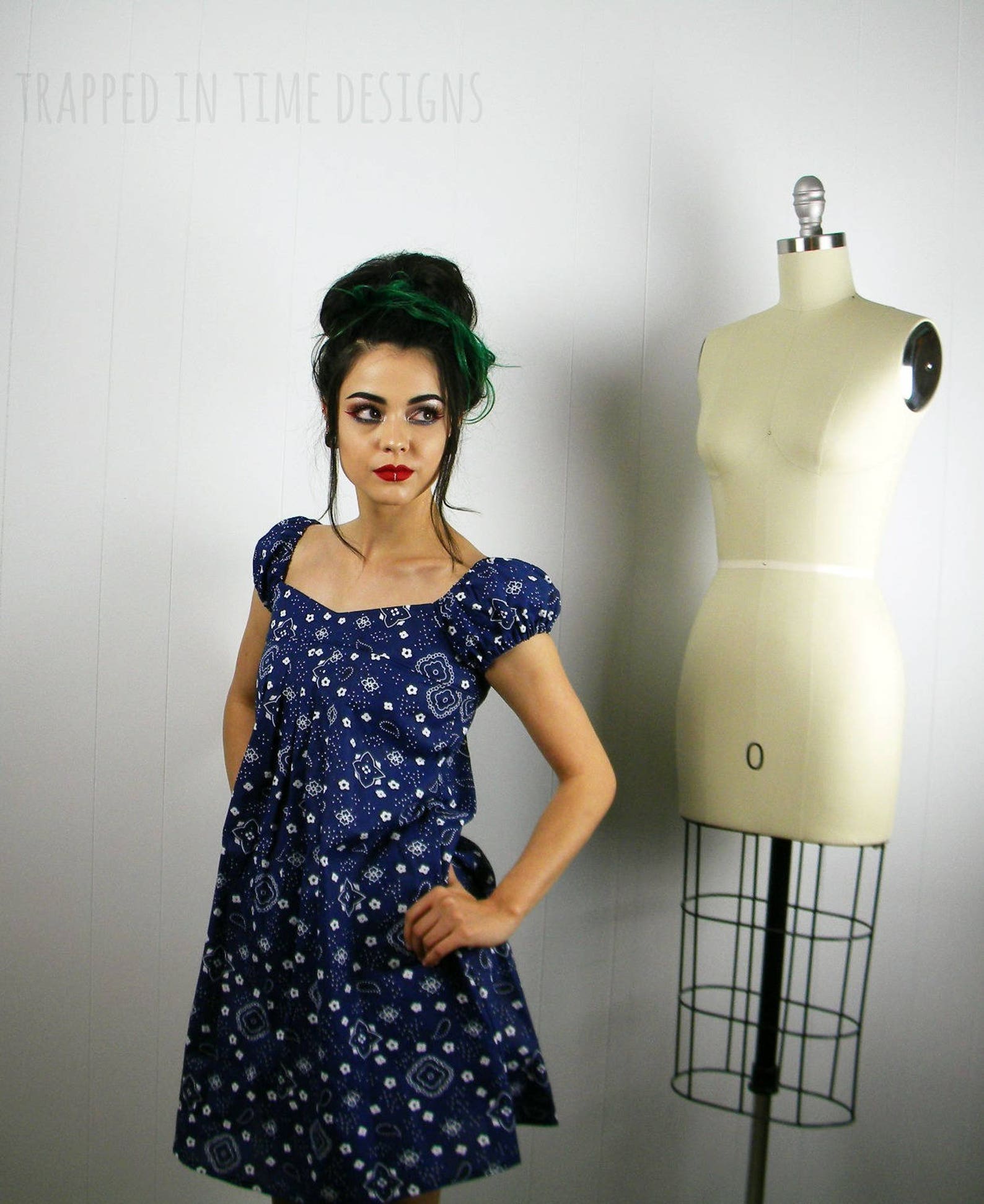 Blue Bandana Mini Dress Blue Babydoll Dress Bandana Print Etsy