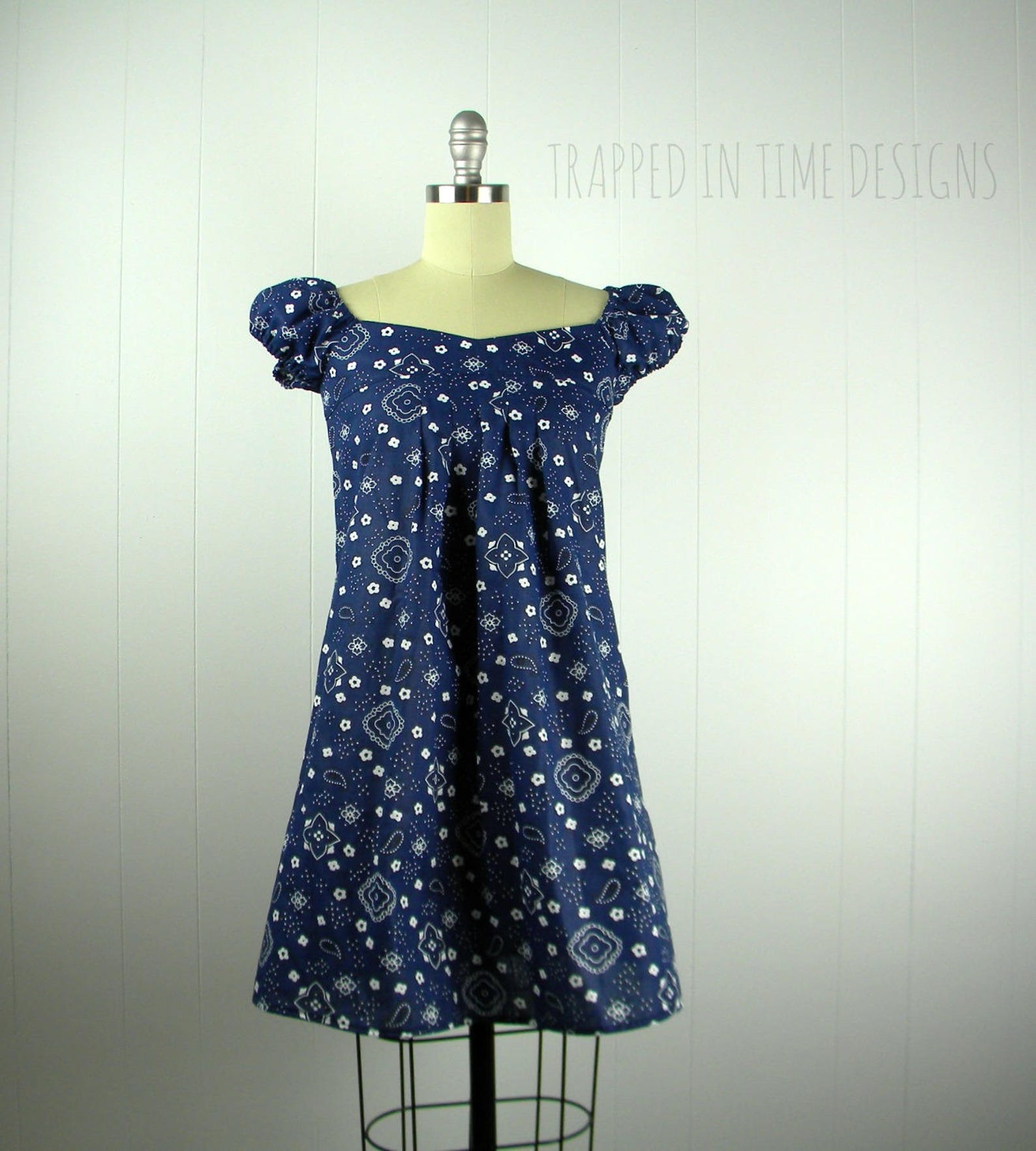Blue Bandana Mini Dress Blue Babydoll Dress Bandana Print Etsy