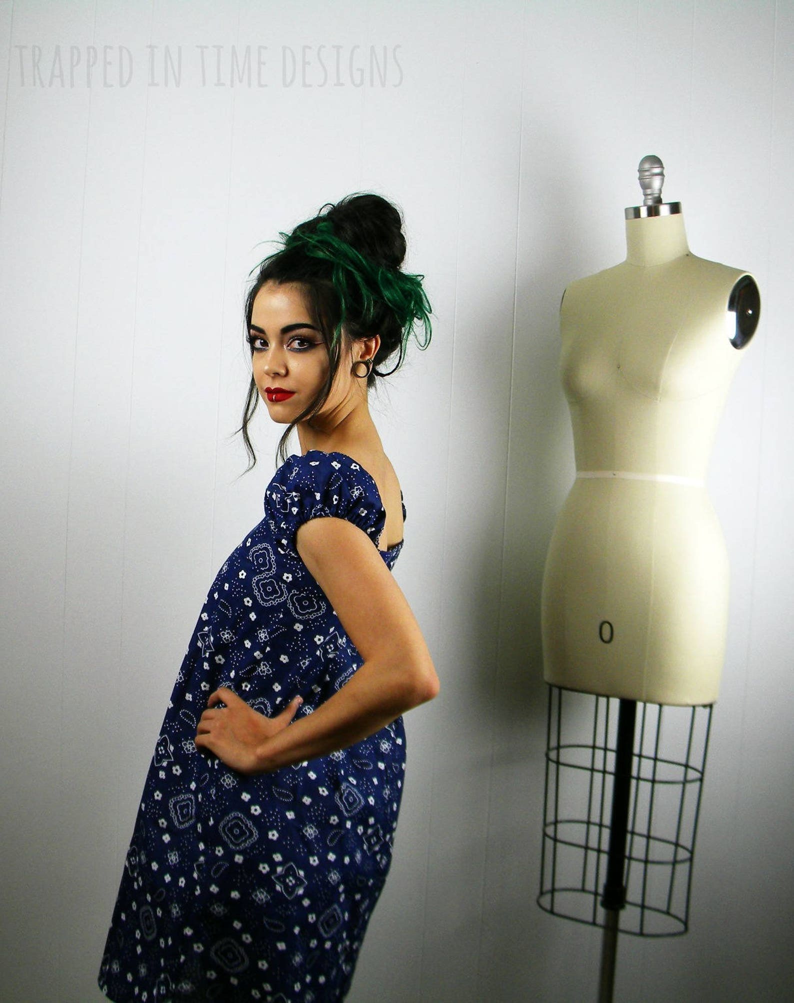 Blue Bandana Mini Dress Blue Babydoll Dress Bandana Print Etsy