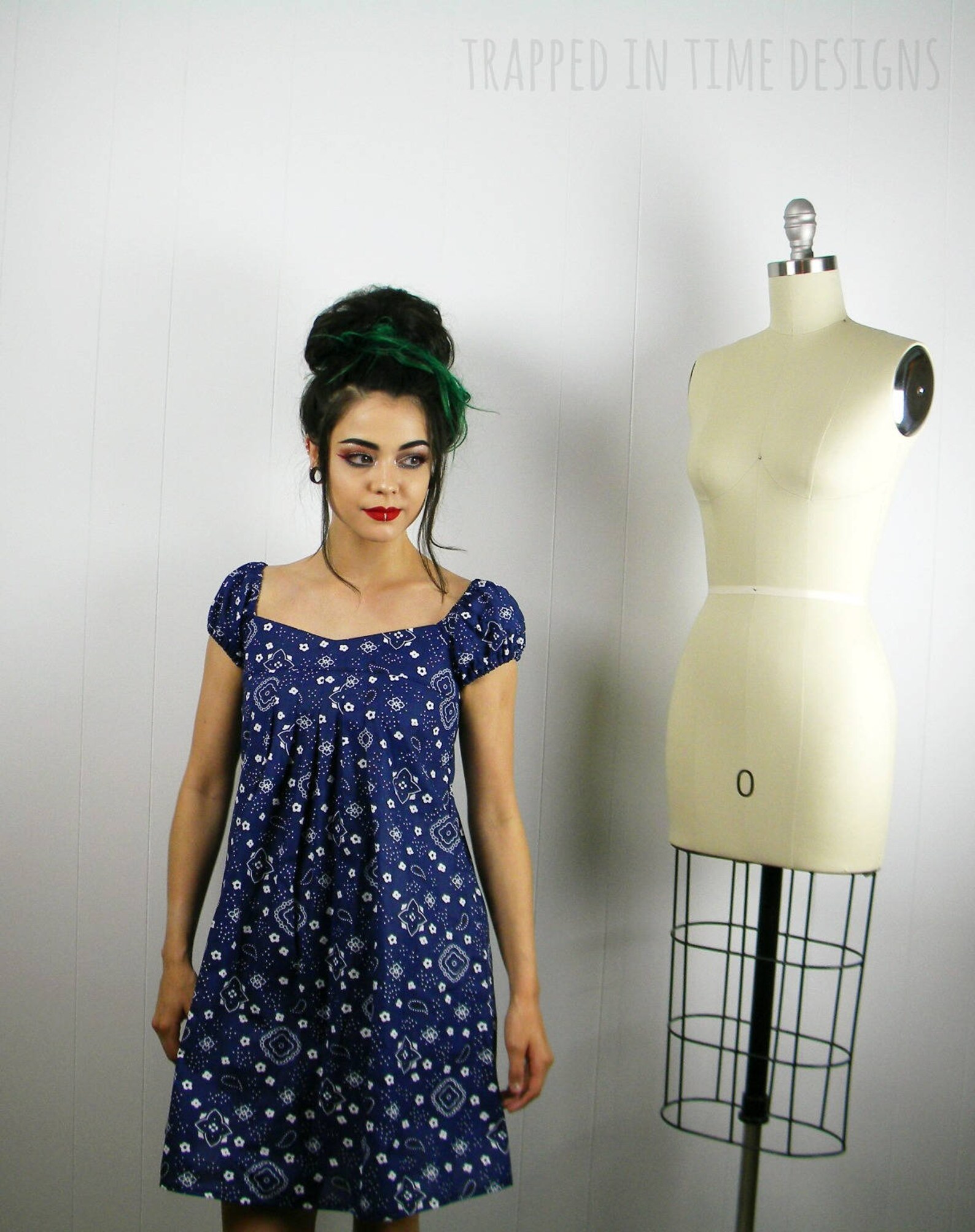 Blue Bandana Mini Dress Blue Babydoll Dress Bandana Print Etsy