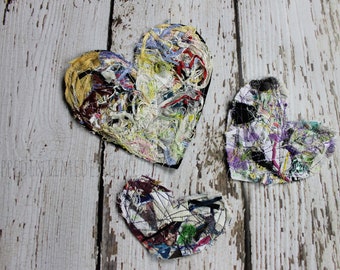 Thread Art Hearts, Set of 3, Junk Journal Embellishment, Ephemera, Journal Accessories, Shabby Chic