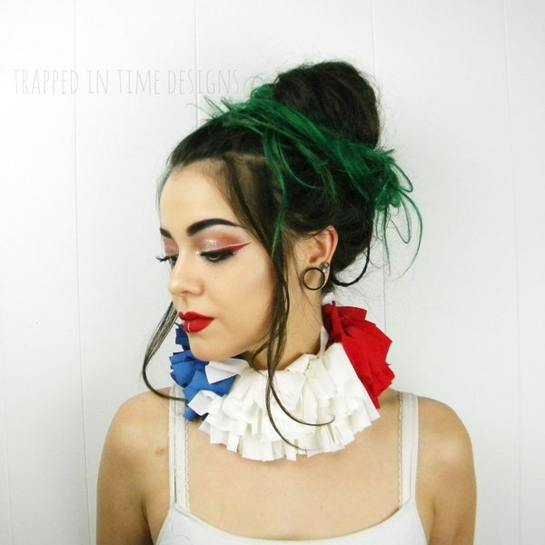 Red White and Blue Ruff, Tattered Collar, Tattered Ruff, Patriotic Neck Piece, Ruffle Collar, Women's Costume, Kawaii Fashion