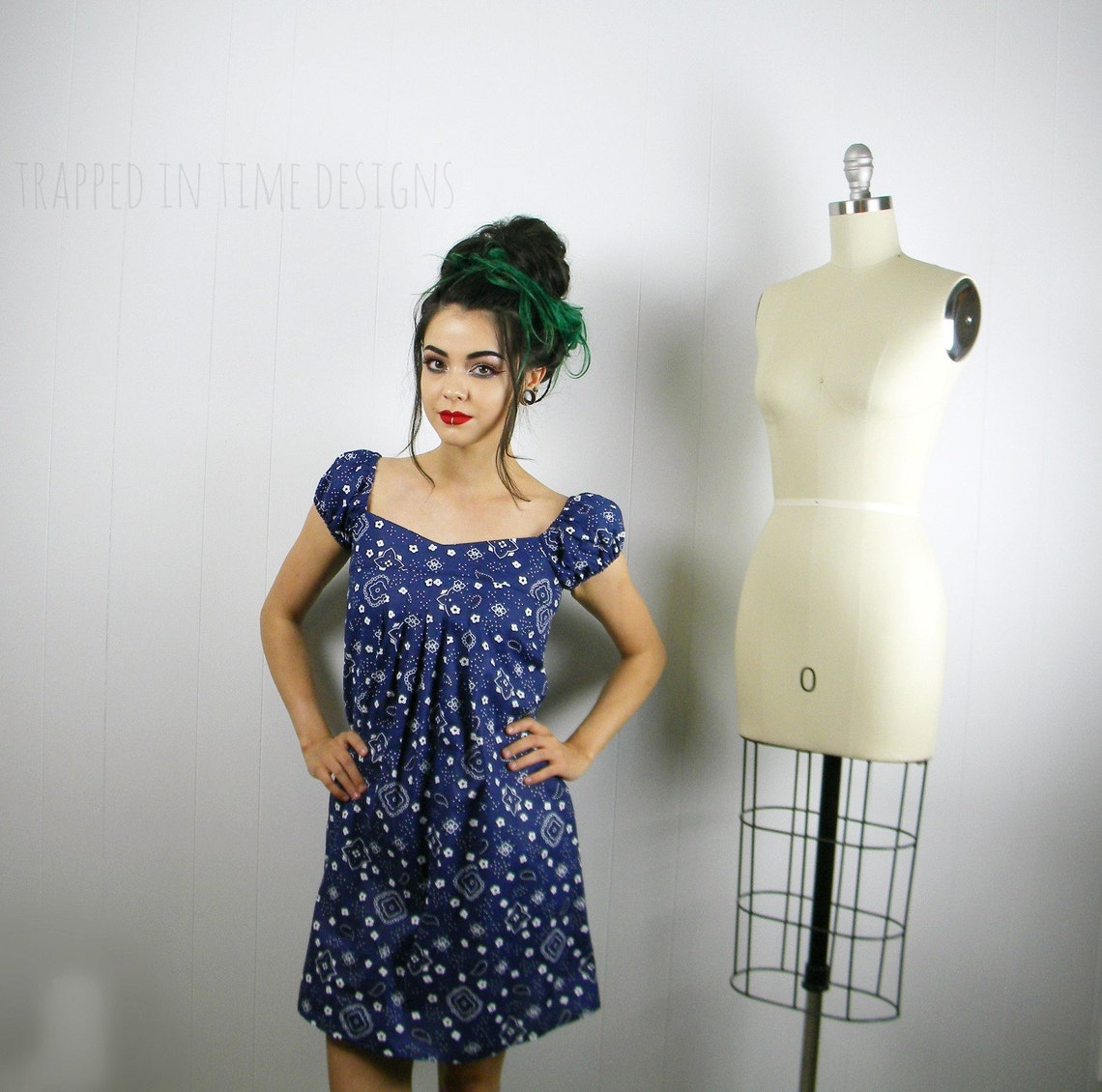 Blue Bandana Mini Dress Blue Babydoll Dress Bandana Print Etsy