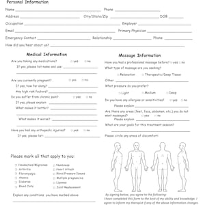 Massage Client Intake Form For Massage Therapy Business Documents For Massage Therapy Intake Form