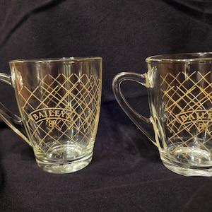 Tazas vintage de café Baileys con crema irlandesa: diseño a cuadros dorados (juego de 2)