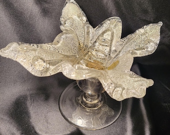 Vintage Murano Hand Blown Clear Glass Bowl  on a Pedestal.