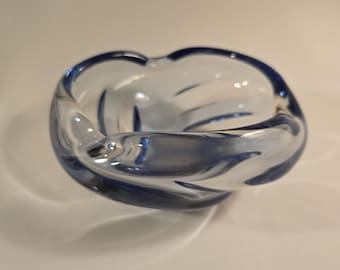 Mid Century Modern Decorative Blue Art Glass Ashtray.