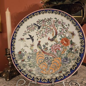 Hand Painted Flora and Fauna Famille Rose Porcelain Plate