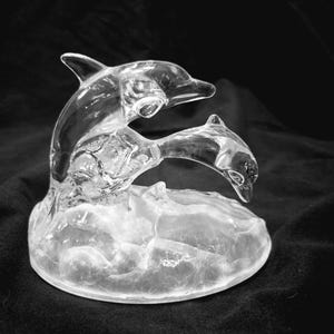 Vintage Cristal d&#39; Arques 24% Lead Crystal Dolphin Sculpture on a Frosted Lead Base