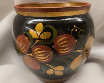 Vintage Russian Hand-painted Khokhloma Folk Art Wooden Bowl