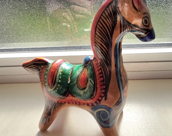 Hucha/figurita de caballo de cerámica Tonala Tara Cotta mexicana, hecha a mano, de estilo vintage.
