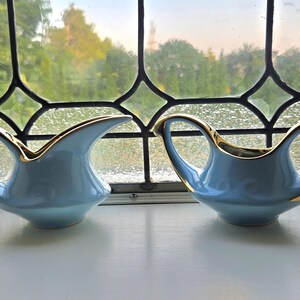 Mid Century Modern Pearl China Co. 1940's Sky Blue China Creamer and Sugar Set