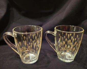 Vintage Baileys Irish Cream Glass Mugs: Set of 2 with Golden Trees