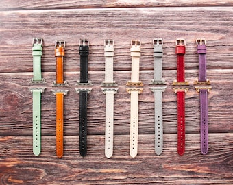 Slim Leather Fitbit Band: Beaded Versa & Inspire Strap, Engraved Option