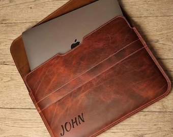 Personalized Leather MacBook Sleeve: Laptop Case, Handmade Full-Grain, Bulk Company Gifts