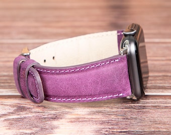 Purple Leather Apple Watch Band Woman, Engraved iWatch Strap