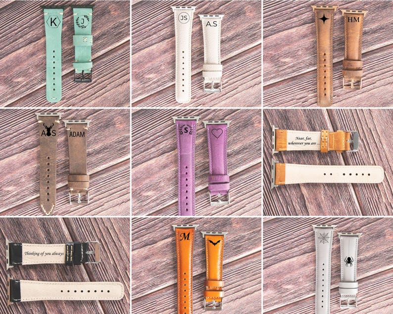 personalized engraved custom leather women men Fitbit watch band strap