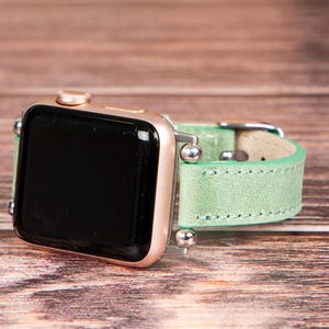 Slim Leather Apple Watch Band Women, Chic Beaded iWatch Strap Bracelet Series 10 9 8 7 6 5 4 SE Ultra 2 | Birthday Gift Her
